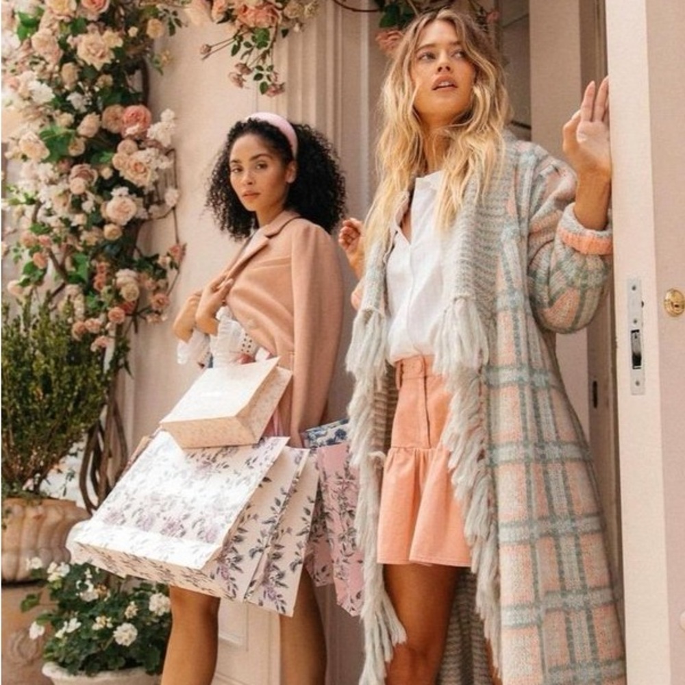 LoveShackFancy Avie Magnolia Pink Plaid Wool Mohair Blend Duster XS/S